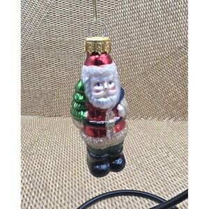 Old World Christmas SANTA‎ WITH TREE Blown Glass Christmas Ornament Hand Painted